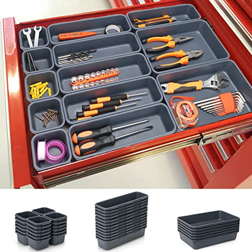 KeFanta 42 Pack Tool Box Organizer Tool Tray Dividers, Rolling Tool Chest Cart Cabinet Workbench Desk Drawer Organization and Storage for Hardware, Parts, Screws, Nuts, Small Tools Organization(Grey) - color: Grey