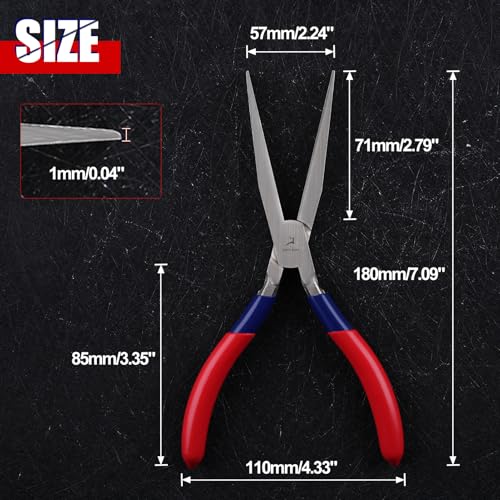 7 Inch Long Flat Nose Pliers Smooth Jaw Extended Head Duckbill | Clamping, Bending, Precision Jewelry Making, Beading Hobby Work Craft Supplies, Dip Plastic Handle - style: Smooth Jaws
