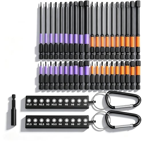 40Pcs Allen Wrench Drill Bits Set,Metric & SAE Hex Key Impact Driver Bits,S2 Steel Magnetic 1/4" Hex Shank with Extension Bar,Long Reach Screwdriver Bits Set for Power Tools Includes 2" & 4"Lengths - color: Purple+orange