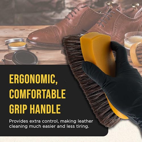Dura-Gold Long Bristle Horse Hair Leather Cleaning Brush - Scrub Clean Car Interior Upholstery, Seats, Furniture, Fabric, Carpet, Shoes Boots Sneakers - Auto Detailing, Scrubbing Removing Stains, Dirt