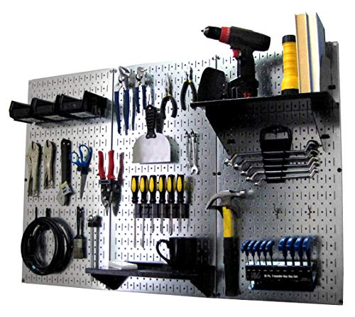 Wall Control Pegboard Organizer 4 ft. Metal Pegboard Standard Tool Storage Kit with Galvanized Toolboard and Black Accessories - color: Metallic Pegboard with Black Accessories