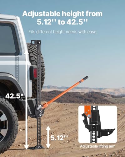 VEVOR Farm Jack 48 inch Utility High Lift, 7000 lbs Capacity Ratcheting Off Road Jeep Jack, Heavy for Tractor, Truck, SUV, Bumper Lift, Orange - size: 4.52" x 7.08" x 48.22"