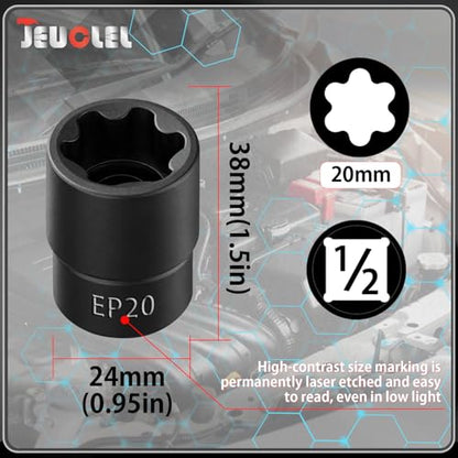 EP Socket EP20, 6 Point 1/2” Dr Female External E-Torx Plus Socket | EP Socket, Female External, E-Torx Plus Socket, External, Cr-V Steel, High Deformation Prevention - size: EP20