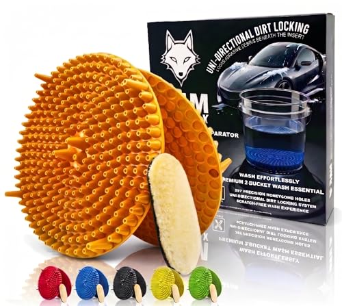 10.4" Heavy Duty Car Wash Bucket Insert (2-Pack) & Wash Mitt Kit - 10.6 oz Detailing Dirt Separator & Grit Trap, Scratch-Free Auto Wash, Fits 3.5 to 5 Gallon Buckets (Orange Kit) - color: 2pack Orange