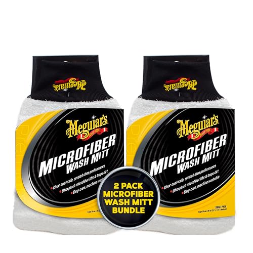Meguiar's X3002 Microfiber Wash Mitt, Super-Thick, Reusable Wash Mitt for Ultimate Finish, Safe on Clear Coats, Leaving You with A Show Car Finish, (Pack of 2) - size: 2 Count, style: Microfiber Wash Mitt