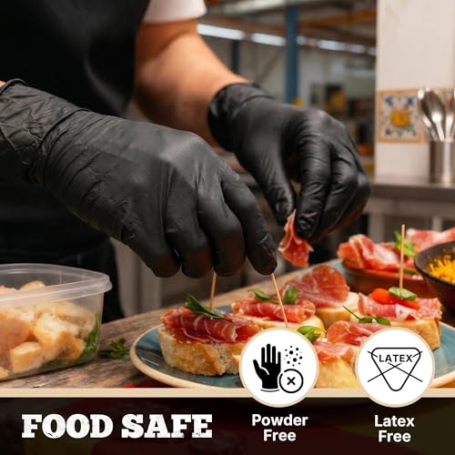 TitanFlex Black Nitrile Disposable Gloves, 5 Mil, Fully Textured, Heavy Duty, Latex Free & Powder Free for Cooking, Food Prep, kitchen clean, 100 ct (M) - size: Medium