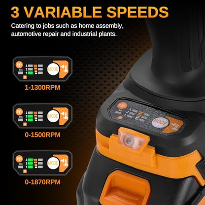 This Hill 3/4" Cordless Impact Wrench 1328 ft-lb, 21V Brushless lmpact Gun | 1800Nm, High Torque Power Impact Driver for Agricultural Machinery Truck, 2 x 4.0Ah Battery, 3-Speed Modes, Auto-Stop Reverse