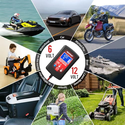 [4-Pack]1.75-Amp Car Battery Charger, 6V and 12V Smart Fully Automatic Battery Charger Maintainer, Trickle Charger, Battery Desulfator for Car, Lawn Mower, Motorcycle, Boat, Marine Lead Acid Batteries