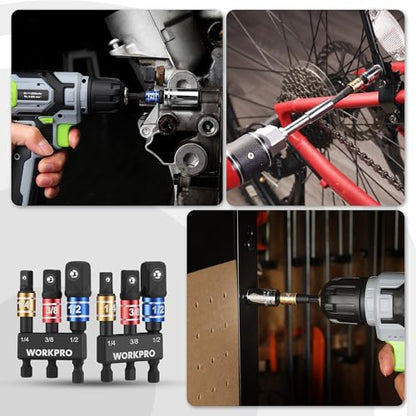 WORKPRO Impact Grade Socket Adapter Set, 1/4", 3/8", & 1/2" Drive, Extension Driver Bit With Holder, for Power Drill to High Torque Impact Wrench - style: 3PCS
