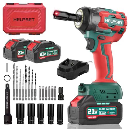 Cordless Impact Wrench 1/2", 650Nm (480Ft.lb) | Brushless Impact Gun with 2x4.0Ah Batteries and Fast Charger, for Car/Lawn Mower, 6 Sockets & Toolbox
