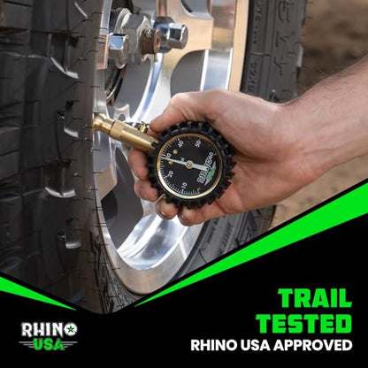 Rhino USA Heavy Duty Tire Pressure Gauge - ANSI Certified Glow Dial | ANSI B40.1 certified accurate, large 2in glow dial, 360° swivel head, solid brass hardware for car & truck tires. - size: 60 PSI Compact