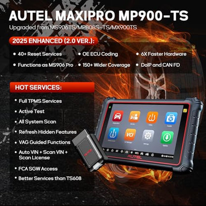 Autel MaxiPRO MP900TS Bidirectional OBD2 Scanner, Full TPMS & Coding | CAN FD DoIP Support 8-inch Auto Scan 2.0, 40+ service upgraded replacement for MK900TS, MS906PRO, MP900BT
