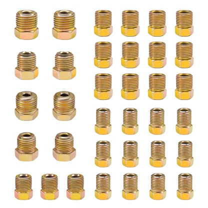 10 PCS Brake Line Fitting Kit, Rustproof Brass Inverted Flares Nuts for 3/16" Brake Line Tube, 3/8-24 UNF Inverted Flare Fittings Assortment for Vehicle Brake System Repair (35 PCS)