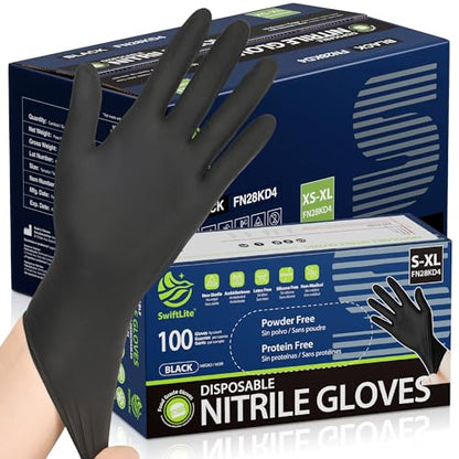 SWIFTLITE Black Nitrile Gloves, Food Safe Disposable Gloves Latex Free, Rubber Gloves Powder Free for Cooking, Kitchen Clean - color: 11-black(large 1000)