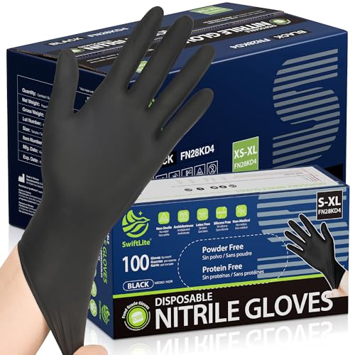 SWIFTLITE Black Nitrile Gloves, Food Safe Disposable Gloves Latex Free, Rubber Gloves Powder Free for Cooking, Kitchen Clean - color: 11-black(large 1000)
