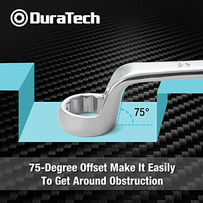 DURATECH Offset Box Wrench Set, Metric, 9-Piece, 6-23mm | 75-Degree, CR-V Steel, Organized in Rolling Pouch - color: Chrome-plated