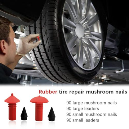 Bittwee Mushroom Shaped Car Tire Repair Insert Plugs, 90PCS Rubber Vehicle Wheel Sockets Tool with 90PCS Pins, Practical Automotive Replacement Parts, Universal for SUV RV Truck (Small) - size: Small