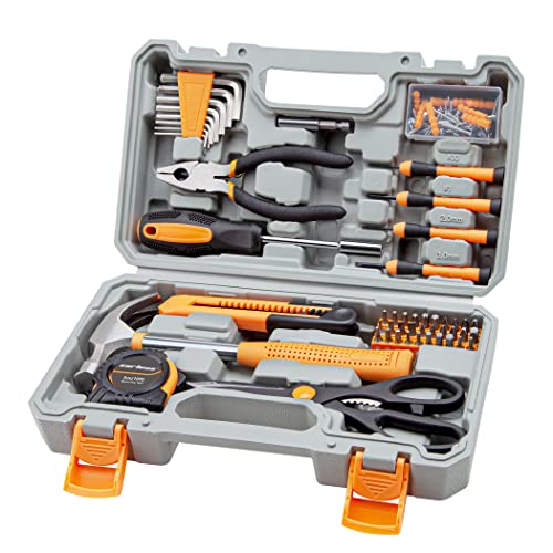 CARTMAN Complete Household Tool Set, Orange Hand Kit With Storage Case | Versatile tool assortment for home repairs, DIY projects, furniture setup, crafting, and daily household fixes in toolbox. - color: Light Orange