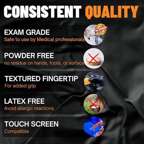 Black Nitrile Gloves 6 Mil | Heavy Duty, Latex-Free, Powder-Free | Food, Mechanic, Exam Disposable Gloves 1000 - size: X-Large