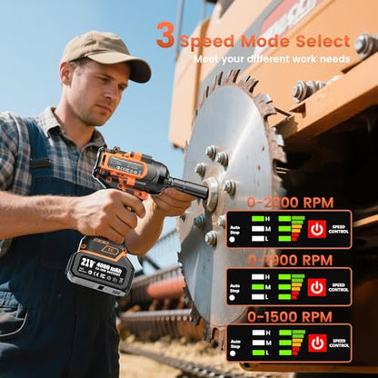 TaskStar 1500N.m 1/2" Cordless Impact Wrench for Auto Repair | 1110 ft-lbs max torque, 3-speed Mode, 21V 2×4.0Ah batteries & charger, 4 sockets, LED, impact gun for trucks/heavy equipment - style: 1500Nm
