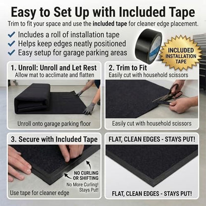 Oil Spill Mat 4.9'x6' - Absorbent & Waterproof Garage Flooring Mats for Under Car - Reusable, Washable, Non-Slip, Anti-Leak - Protects Driveway from Oil & Liquids - Cuttable Polyester Mat - size: 4.9'×6'