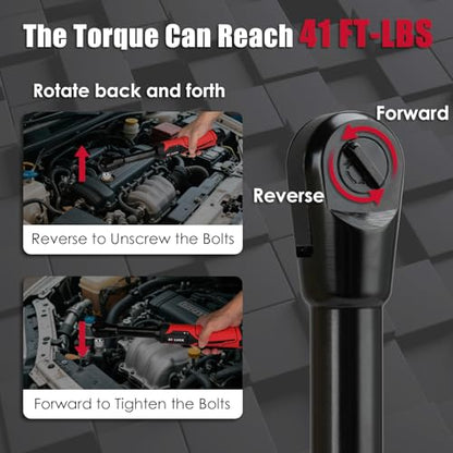KITLUCK Cordless Electric Ratchet Wrench Set, 3/8" 12V Extended Power Ratchet Tool Kit, 41 Ft-Lbs Cordless Ratchet with 8 Sockets, 1/4" adapter, LED Light, 2-Pack 2000mAh Battery And Charger