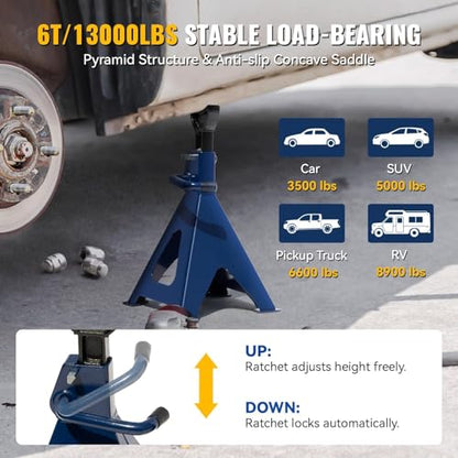 6 Ton (13,000 lbs) Heavy Duty Steel Jack Stands, Double Locking Adjustable Car Jack Stands with Wide Pyramid Base & Large Saddle, 16.7"- 23.8" Lifting Height for SUVs, Trucks & Cars, 1 Pair - size: 1 Pair