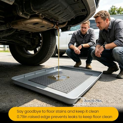 8 Pcs Oil Drip Pan For Under Car Set,With Raised Edge,and 5 Large Oil Absorbent Pads, Storage Pouch & Gloves, Waterproof No Splatter Reusable Oil Tray,27 X 27 In Oil Spill Mat For Garage Floor