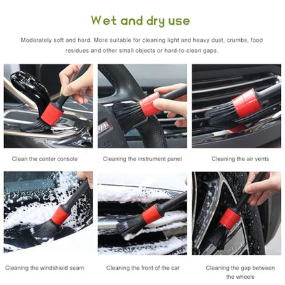 5PCS Car Detailing Brushes Duster Kit, Soft Cleaning Set Includes Dashboard Crevice Brushes Air Vent Duster, Auto Interior Dusting Brush Kit for Air Vent Dashboard Panel