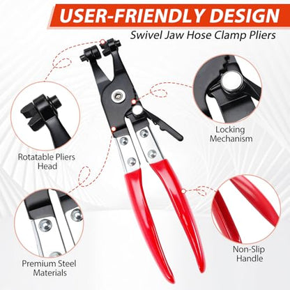 6PCS Fuel Line Pliers Set, Hose Clamp Pliers, Long Fuel Filter Caliper Hose Remover, 30° Disconnecting Plier & Flat Hose Clamp Plier for Water Hose and Automotive Maintenance with Storage Case