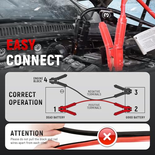 TOPDC 0 Gauge 25FT Jumper Cables Heavy Duty Booster | Reverse polarity protection, heavy duty 0 Gauge cables and a carry bag for car, SUV and truck battery use. - size: 0 Gauge,25FT w/ Protecter
