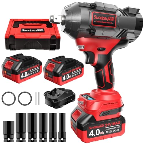 Cordless Impact Wrench 1/2" 21V High Torque Brushless Power Impact Gun 1107Ft-lbs (1500Nm) with 2x4.0Ah Batteries & 6 Sockets & Fast Charger & Case for Car & Truck & RV & Heavy Duty Use