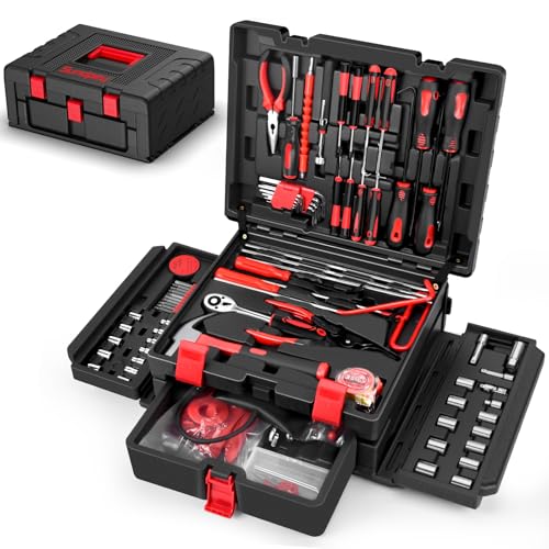 Sundpey 132-PCs Car Tool Kit - Portable General Basic Home and Automotive Repair Tool Set with Drawer for Men Women with Hook & Pick & Fastener & Valve Stem Removal Tools for RV Truck Motorcycle Bike - style: Portable