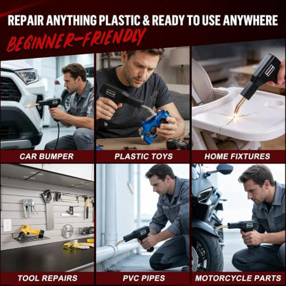 Plastic Welder Kit, 1200PCS Hot Stapler 40PCS Rods, 2 in 1 Welding Gun for Car Bumper Repair | 1200PCS Staples, Stainless Steel Mesh, Aluminum Tape, Sandpaper, Screwdriver, Plier, Stand, for Car Bumper, Dashboard, Kayak - color: Black