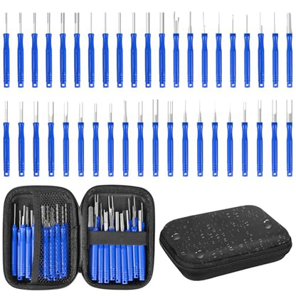 Kikerike Terminal Removal Tool Kit 41 Pcs Depinning Tool Electrical Connector Pin Removal Tool Kit Pin Extractor Tool Set Wire Terminal Release Tool for Automotive Car Household Devices - Blue - color: 41 PCS - Blue Round Handle