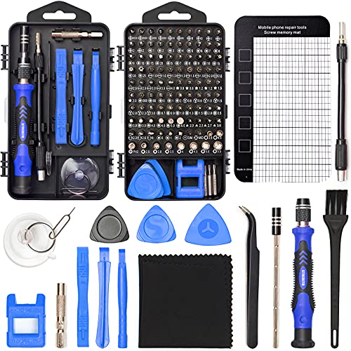STREBITO Precision Magnetic Screwdriver Set 124-Piece Electronics Tool Kit with 101 Bits, for Computer, Laptop, Cell Phone, PC, MacBook, iPhone, PS4, PS5, Xbox Repair - color: Blue