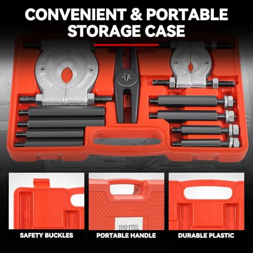 [14pcs] Heavy-Duty Dual-Chuck Bearing Separator Puller Kit Set Max Capacity 5-Ton Fits Versatile Use, Red Storage Case