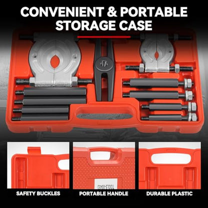 [14pcs] Heavy-Duty Dual-Chuck Bearing Separator Puller Kit Set Max Capacity 5-Ton Fits Versatile Use, Red Storage Case