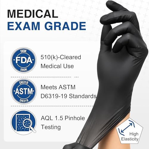 Schneider Medical Black Nitrile Exam Glove, Latex Free Powder Free Disposable Gloves for Cooking, Cleaning, and Food Prep - size: Small