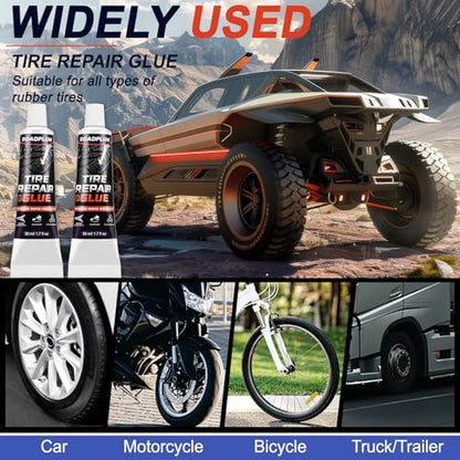 Tire Plugs Rubber Nails 3 Sizes & Repair Glue 100ML for Flat Tire Repair | Emergency Tire Repair Kit for Cars, Motorcycles, Trucks, Tractors & Bicycles, Puncture Fast Repair, No Tire Removal Required
