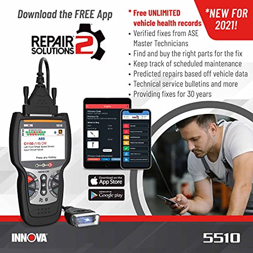INNOVA 5510 OBD2 Scanner, Scan Tool for ABS, All System Scanner, Caliper Service, Brake Pad Life, Read/Erase ABS/SRS Codes, Reset Oil Light, Live Data, Updates Included