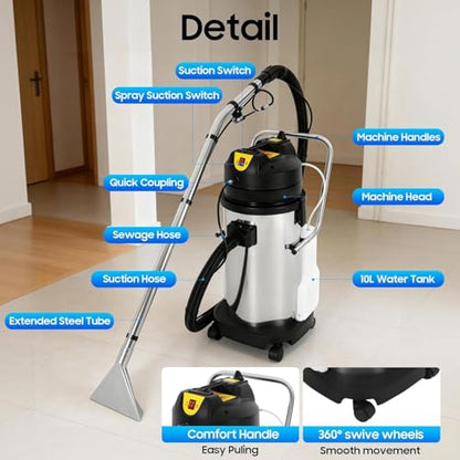 Commercial Carpet Cleaning Machine, 1000W 110V 40L/11Gal Professional Commercial 3 in 1 Carpet Spraying Floor Brush Cleaner Extractor Vacuum Washing Machine Portable Carpet Cleaner (40L) - size: 40L