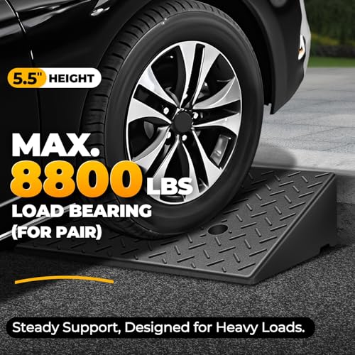 Auto Dynasty Rubber Curb Ramps, 5.5" Lift Height Curbside Driveway Ramp, 4410 LBS/2T Capacity Sidewalk Curb Ramp for Cars Trucks Bikes Motorcycles Wheelchairs, 2 Pack - size: 5.5" Rise