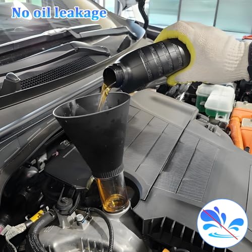 Car Engine Oil Funnel, Vehicle Threaded Locking No Spill Spout Directly into Filler Funnel, Automotive Diesel Change Tool, Compatible with Avalon Tercel Venza (Black) - color: Black