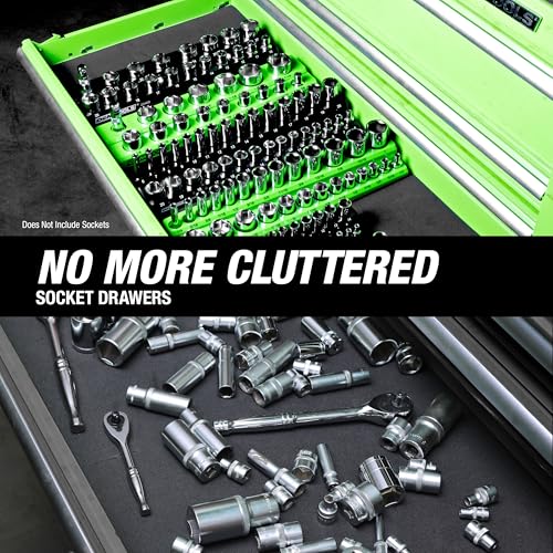 OEMTOOLS 22488 6 Pack Set Metric and SAE Magnetic Socket Tray Set, Black and Green Socket Organizers, 1/4, 3/8, 1/2 Inch Drive Socket Organizer Tray Set - style: Black and Green