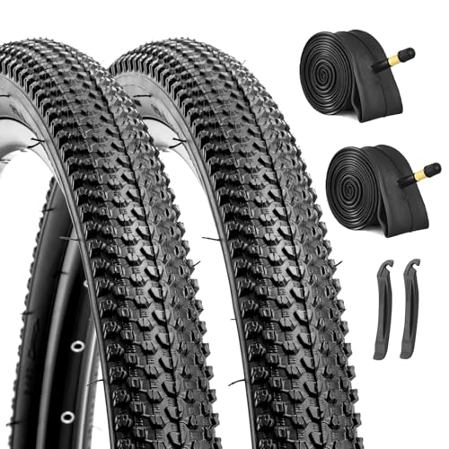 Hycline 2-Pack Mountain Bike Tires Set: 20/24/26/27.5-inch Folding Replacement High-Performance Wear-Resistant Bicycle Tires and Pair Inner Tubes with Tire Levers for MTB Off-Road Bike - color: 26x2.125-30TPI
