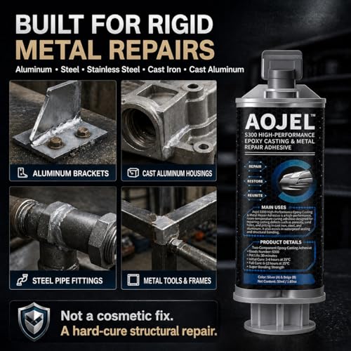 Metal Epoxy Repair System for Aluminum & Metal, 2-Part Cold Weld Load-Bearing Waterproof, Oil & Heat Resistant 392°F, Drillable Sandable Paintable, 30-Min Working Time 1.69 oz