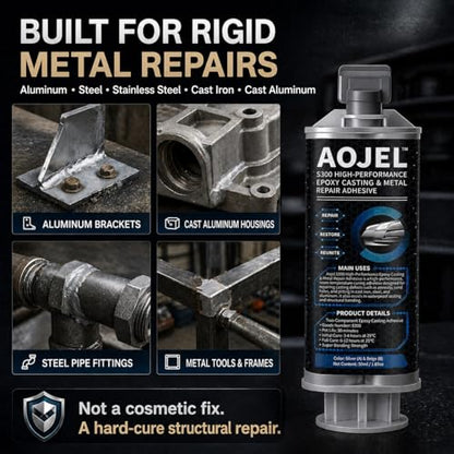 Metal Epoxy Repair System for Aluminum & Metal, 2-Part Cold Weld Load-Bearing Waterproof, Oil & Heat Resistant 392°F, Drillable Sandable Paintable, 30-Min Working Time 1.69 oz