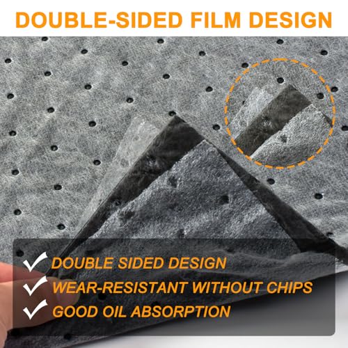CONLI 100 PCS Oil Absorbent Pads Weight Dimpled Absorbing Sheets Water Absorbent Mat Garage Accessories Oil Spill Mat for Absorbing Protecting Home Garage Basement