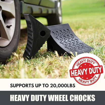 SECURITYMAN Heavy Duty Wheel Chocks (2 Pack) - Durable, Non-Slip, Solid Rubber Wheel Chocks for Boat Trailers, RV, Truck, Camper - Grip on All Surfaces - Trailer Wheel Chocks - Black - color: Black, size: 2 Pack